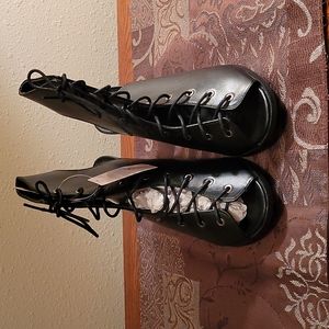 Black lace up open toe shooty